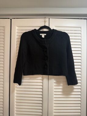 White House Black Market Black Cropped Button Cardigan